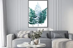 Plakat: Beautiful watercolor tropical leaves painted on white paper,