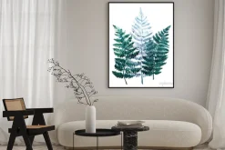 Plakat: Beautiful watercolor tropical leaves painted on white paper,