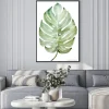 Plakat: Beautiful watercolor tropical leaf painted on white paper, top