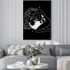 Plakat: Beautiful woman hugging full moon in space, magic theme, goddess