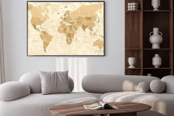 Plakat: Beżowa polityczna mapa świata z cieniowaniem