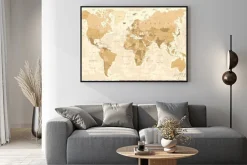 Plakat: Beżowa polityczna mapa świata z cieniowaniem