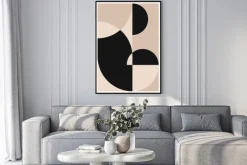 Plakat: Beżowe i czarne kształty abstrakcja inspirowana bauhausem