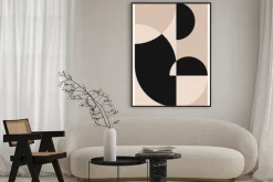 Plakat: Beżowe i czarne kształty abstrakcja inspirowana bauhausem