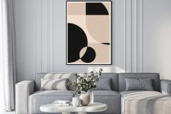Plakat: Beżowo-czarne formy modernistyczna abstrakcja