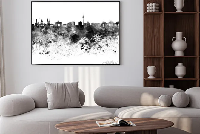Plakat: Berlin skyline czarno akwarelą