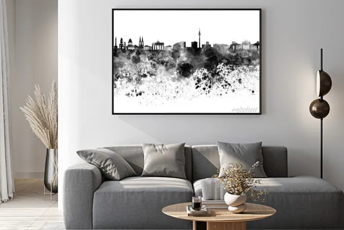 Plakat: Berlin skyline czarno akwarelą