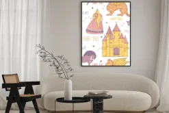 Plakat: Bezszwowy wzór z książe, princess, kasztel, smok, czarodziejka,