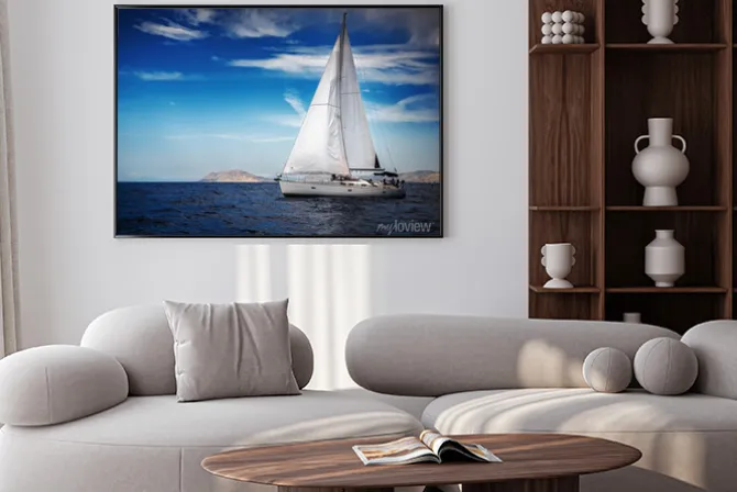 Plakat: Białe żagle jachtów na tle morza