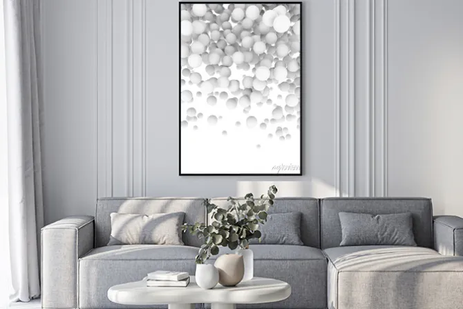 Plakat: Białe kulki tworzące wzór z efektem 3d