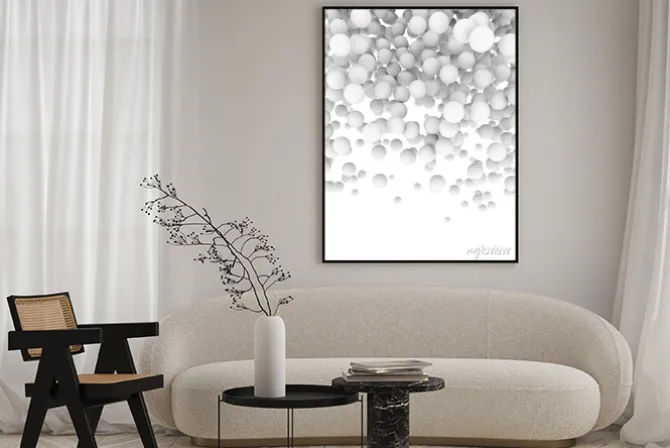 Plakat: Białe kulki tworzące wzór z efektem 3d