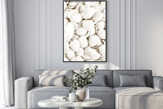 Plakat: Białe muszelki fotografia w stylu boho