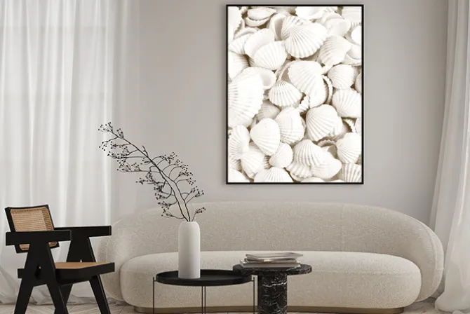 Plakat: Białe muszelki fotografia w stylu boho