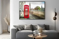 Plakat: Big ben i czerwona budka telefoniczna na pierwszym planie