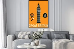 Plakat: Big ben tower and other britain objects
