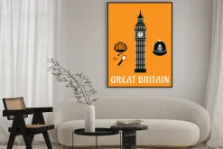Plakat: Big ben tower and other britain objects