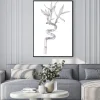 Plakat: Black ink dots drawing sketch of bamboo branch isolated on white