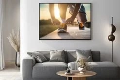 Plakat: Bliska strzał z butami biegacza