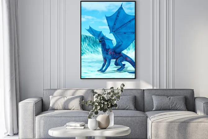Plakat: Blue ice dragon is looking for food on frozen land
