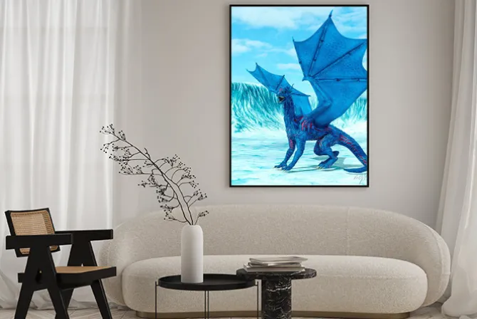 Plakat: Blue ice dragon is looking for food on frozen land