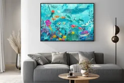 Plakat: Blue underwater background with fish