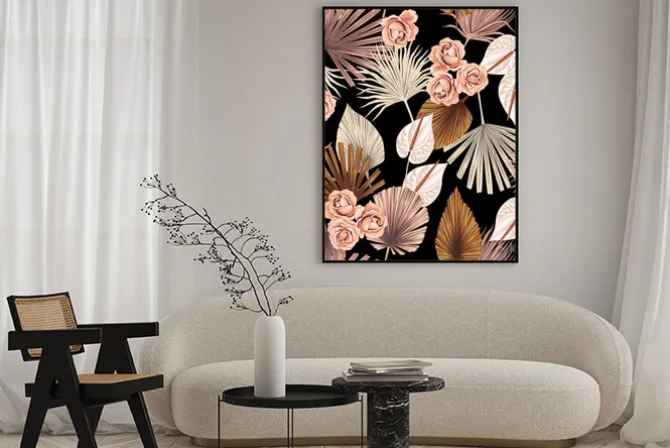 Plakat: Boho róże i liście