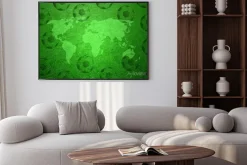 Plakat: Boisko do piłki nożnej trawy z mapy świata i piłki nożnej wzorca.