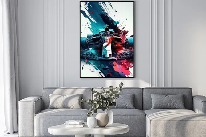 Plakat: Bolid formuły 1 w artystycznym wydaniu