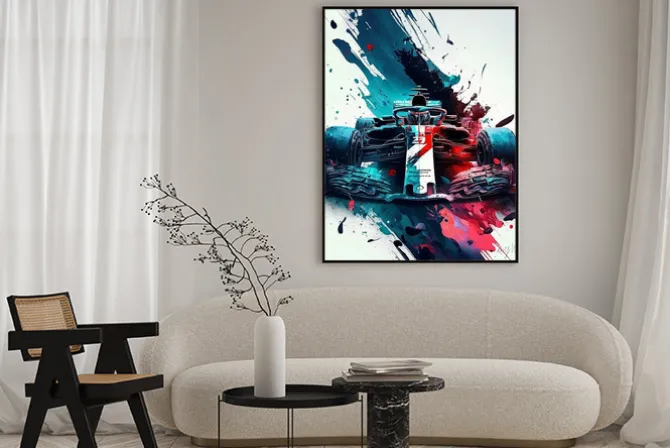 Plakat: Bolid formuły 1 w artystycznym wydaniu