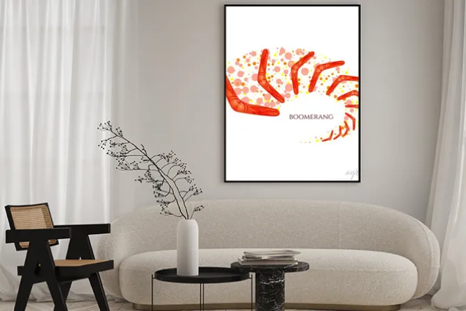 Plakat: Boomerang w ruchu. imitacja akwareli. boomerang jako symbol australii.