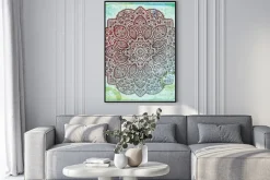 Plakat: Bordowa mandala na niebieskim tle