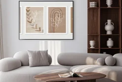 Plakat: Botanical and golden line wall art vector set. earth tone boho