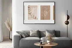 Plakat: Botanical and golden line wall art vector set. earth tone boho