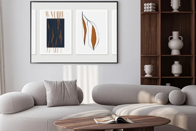 Plakat: Botanical wall art vector set. earth tone boho foliage line art