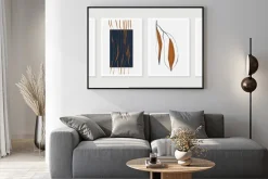 Plakat: Botanical wall art vector set. earth tone boho foliage line art