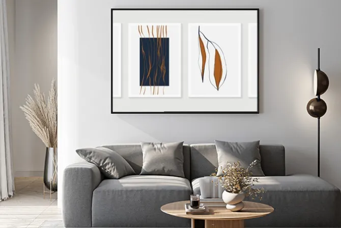 Plakat: Botanical wall art vector set. earth tone boho foliage line art