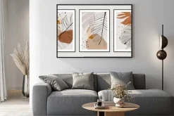 Plakat: Botanical wall art vector set. golden foliage line art drawing