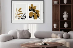 Plakat: Botanical wall art vector set. foliage line art drawing with