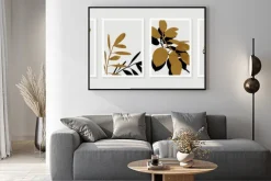 Plakat: Botanical wall art vector set. foliage line art drawing with