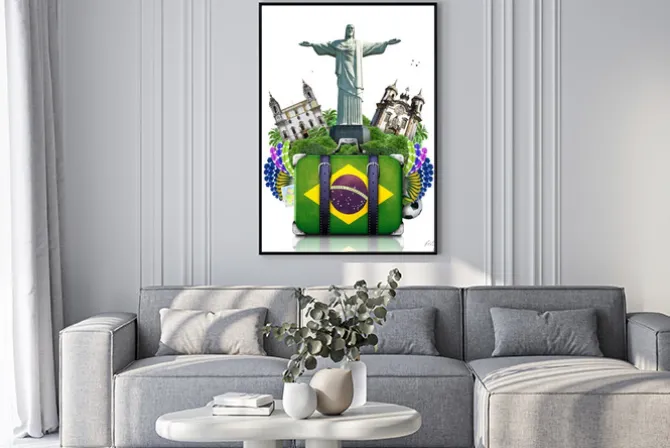 Plakat: Brazylia, brazylia zabytki, podróże i retro walizka