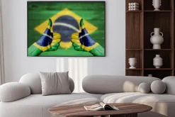 Plakat: Brazylia flagi malowane na rękach kobiet kciuki w górę