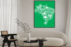 Plakat: Brazylia mapę z ikonami.