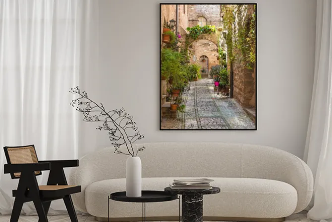 Plakat: Brukowana uliczka we włoszech