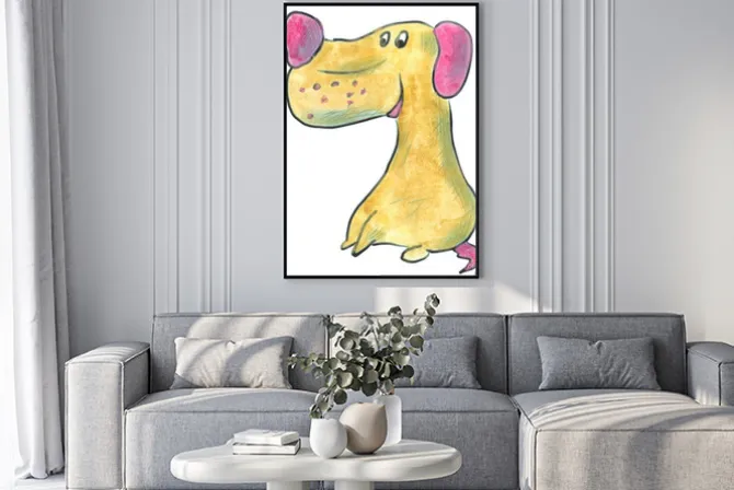 Plakat: Brązowy pies z różowe uszy kreskówki akwarela izolowane