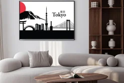 Plakat: Budynki tokio na tle fuji