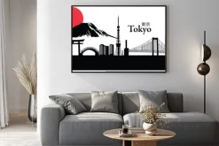Plakat: Budynki tokio na tle fuji