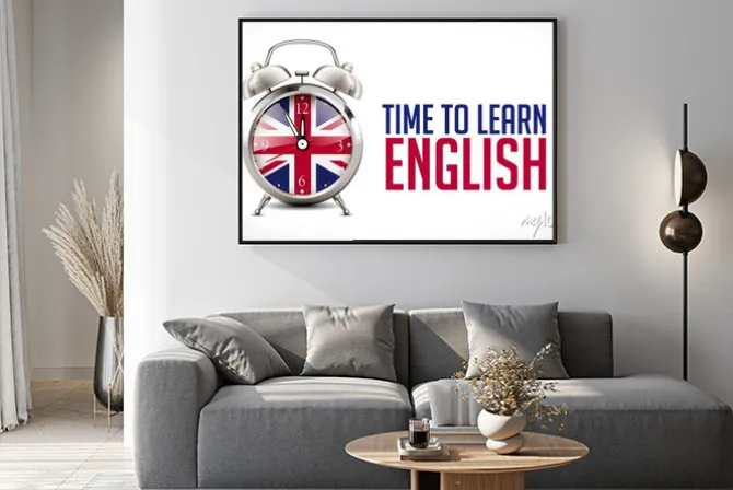 Plakat: Budzik z brytyjską flagą