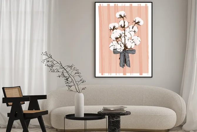 Plakat: Bukiet białych kwiatów na paskowanym tle