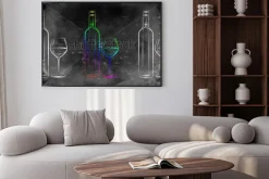 Plakat: Butelki wina i kieliszki