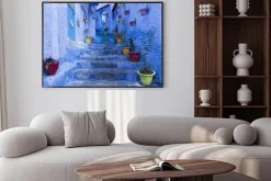 Plakat: Calles de la hermosa ciudad azul de chefchaouen, maroko